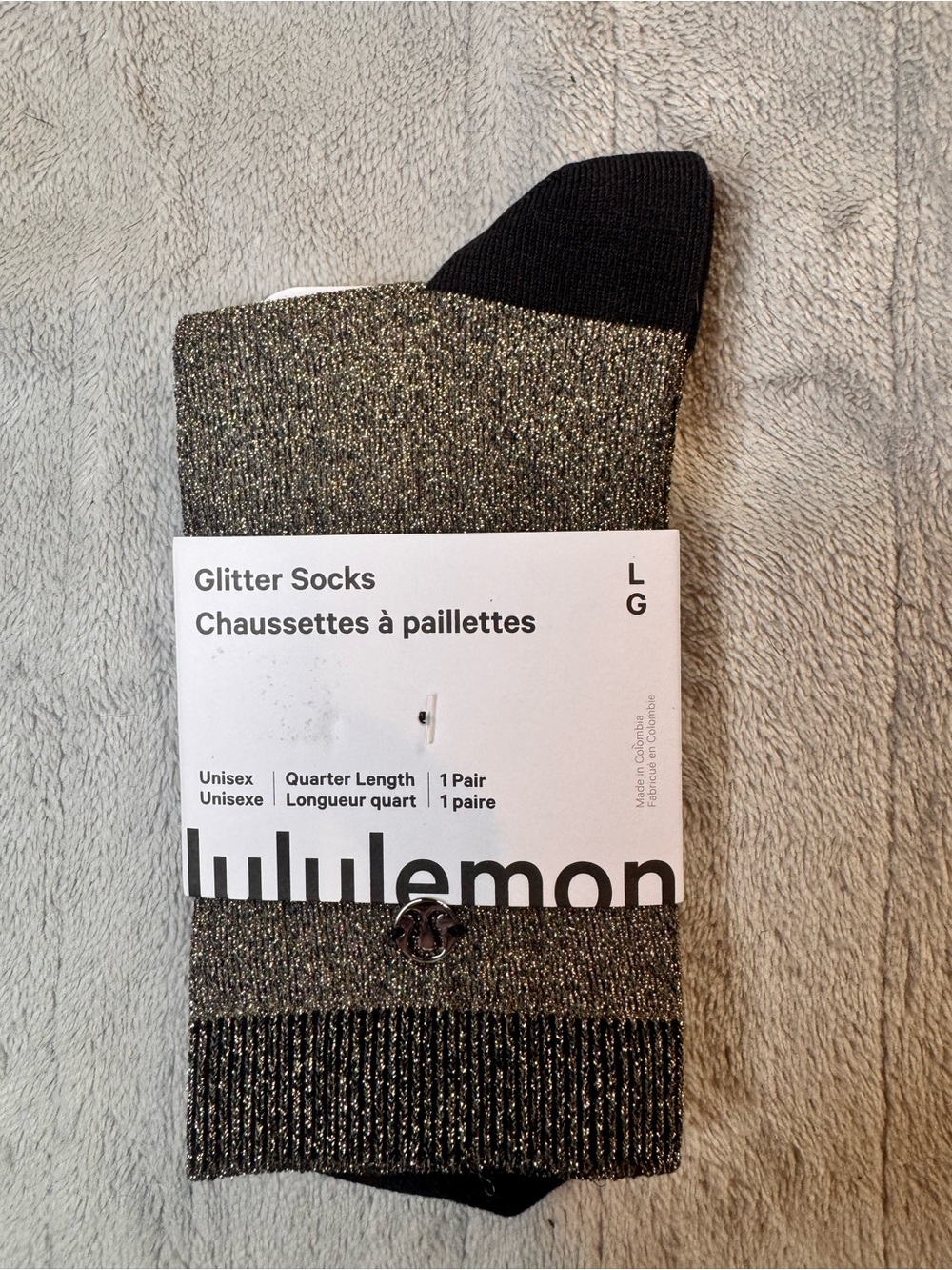 lululemon Glitter Quarter Socks - Black & Gold Sparkle